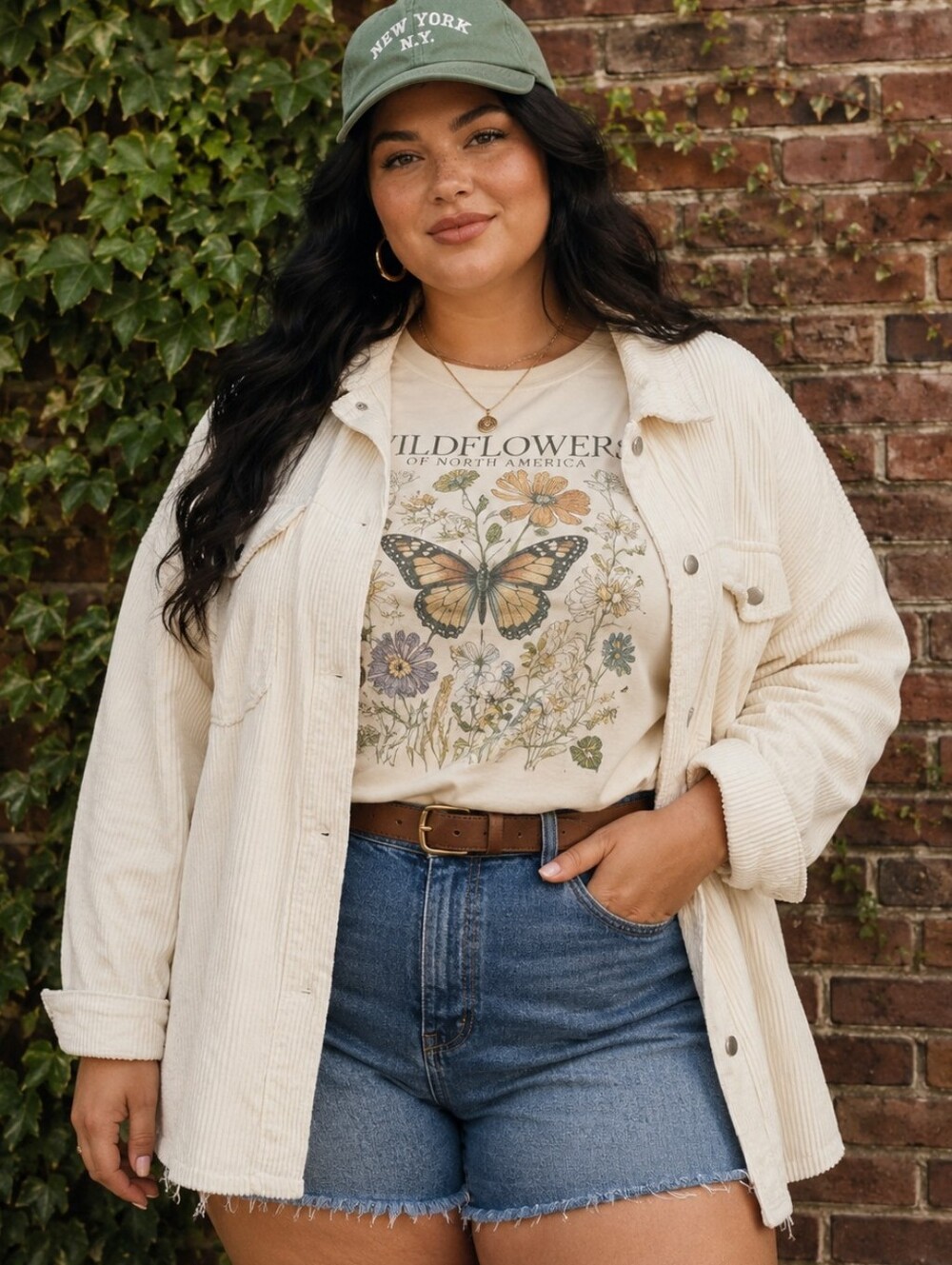Devoted Plus Size 4x: Relaxed Cream Corduroy Jean Shacket - Overshirt Style